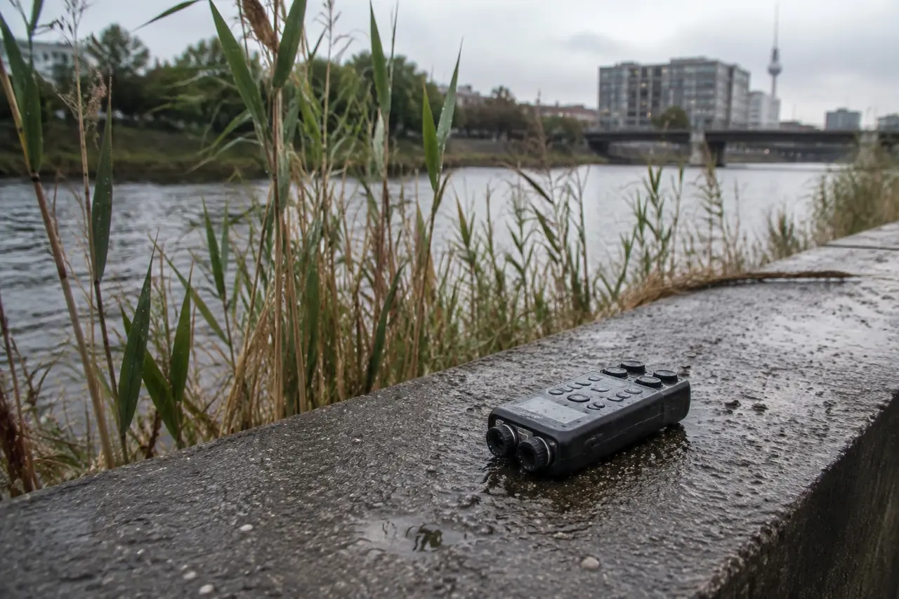 AI-generated editorial illustration of field-recording equipment, not an actual AER session.